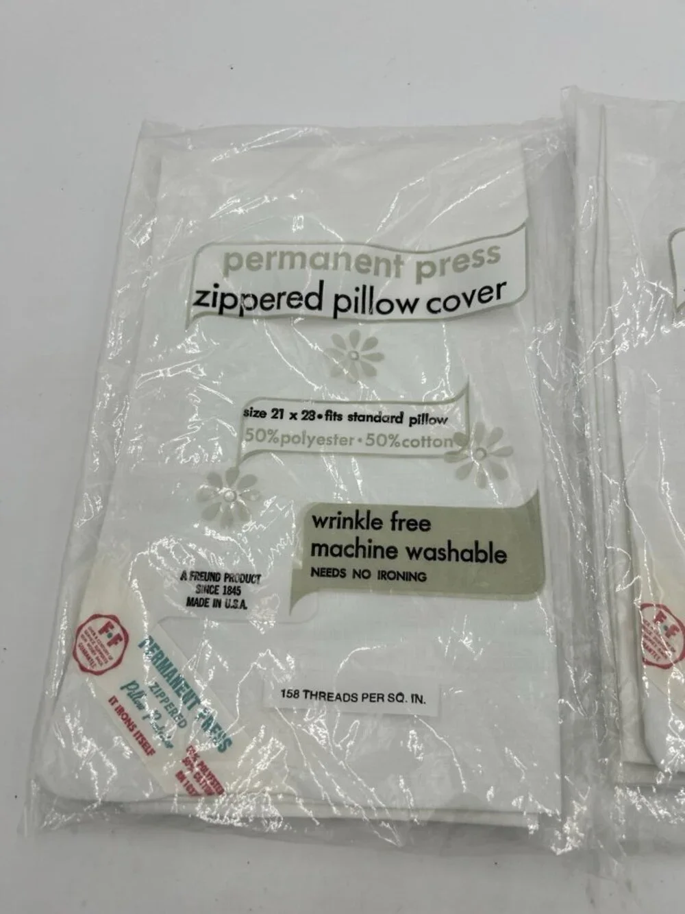 Vintage Freund Pillow Protector Zippered Covers Standard 21 x 28 USA Set of 2